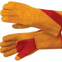 Перчатки крага спилковая с подкладом желтая с красным усилением Люкс утеплённая